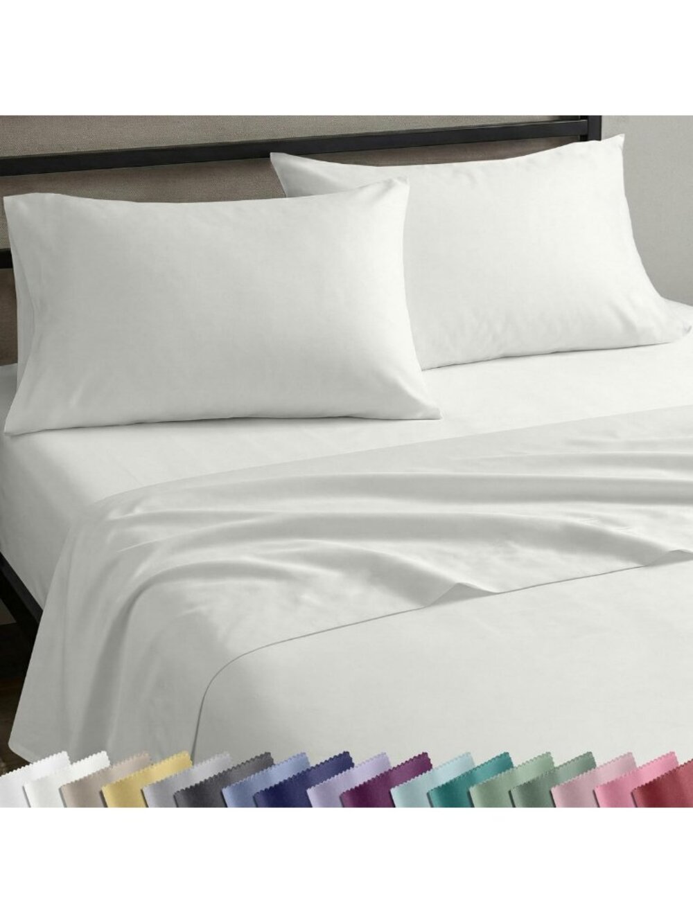 Soft 100% Cotton Sateen Queen Sheet Set - 4 Piece, Ivory Eggshell Bedding